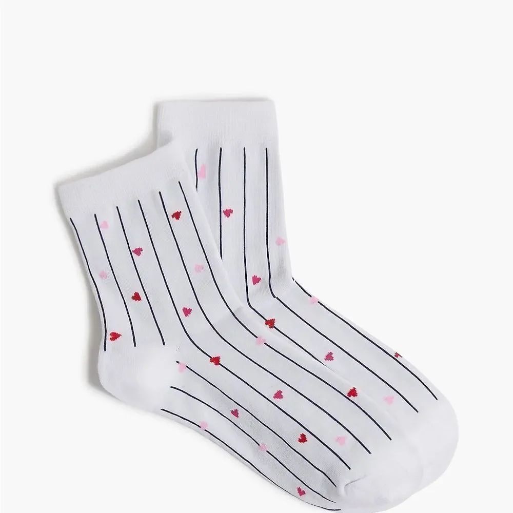 J. Crew White Socks with Red and Pink Heart Pattern